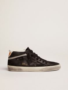 Black Suede High-top Sneakers With Studded Outsoles, Black Suede High-top Sneakers With Branded Insole, Black Leather Skate Shoes With Contrasting Heel Counter, Black Leather Skate Shoes With Contrasting Heel, High-top Leather Skate Shoes With Contrasting Heel, Modern Black High-top Sneakers With Speckled Midsole, Black Suede High-top Sneakers With Vulcanized Sole, Black Leather Skate Shoes With Speckled Midsole, Scene Inspiration