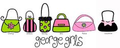 several different purses with the words george girls written below them