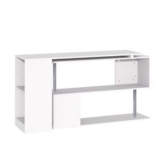 The HOMCOM L-shaped corner desk features a unique rotating design that can be adjusted to your needs and contains plenty of storage space. The modern look adds a touch of class to your office or home and is crafted from high grade materials. Create a stylish workstation, storage unit, and display case in one with this unique offering from your friends at HOMCOM.- Space saving l-shaped computer desk ideal for your office, bedroom, dorm - Rotating design allows it to be placed as an l-shape or straight shaped unit - Large top working surface for placing computer equipment and school supplies - Solid and sturdy build from durable engineered wood with a laminated surface - Easy to clean furniture with smooth-coated and dust-resistant top surfaces - Easy assembly required- Color: White Wood Gra L Shaped Table, Home Office White, L Shaped Corner Desk, Computer Desk With Shelves, Space Saving Desk, Desk Dimensions, Modern Computer Desk, Corner Computer Desk, Office Workstations