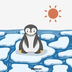 a penguin is sitting on an ice floet with the sun in the background