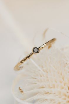 Solid Gold Dainty Black Diamond Ring – Lacee Alexandra Gold Black Diamond Ring, Sculpted Jewelry, Black Diamond Studs, Gold Color Ring, Beach Side, Dainty Gold Rings, Diamond Stacking Rings, Long Beach California, Black Diamond Ring