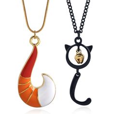 PRICES MAY VARY. Black cat necklace: Two necklaces in one package, they are Ocean Adventure Hook Necklaces (Black Cat Bell Hook Necklace, Orange Fox Tail Necklace), unique and fashionable, add a touch of charm and mystery to your attire. Animal necklace crafted with durable materials, length: Black: 19.6", Orange: 17.7"+2", comfortable to wear, safe material, the cute animal pendant necklace is suitable for most people Cute cat necklace set vibrant orange and black colors of the necklace add an Cat Bell, Black Cat Necklace, Ocean Adventure, Necklaces Black, Cosplay Jewelry, Peacock Necklace, Hook Necklace, Necklace Orange, Fox Tail