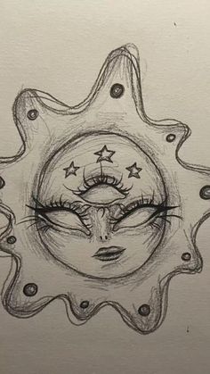 a drawing of a woman's face with her eyes closed and stars in the center