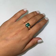 14kt Yellow Gold Ring With Emerald Cut/Color Center Stone With Diamonds On Each Side. Total Weight Is 3.9 Grams. Comfortable Fit Too! Yellow Gold Emerald Jewelry With Accent Stones, Gold Ring With Emerald, Ring With Emerald, Yellow Gold Ring, Color Ring, Cut And Color, Yellow Gold Rings, Womens Jewelry Rings, Emerald Cut