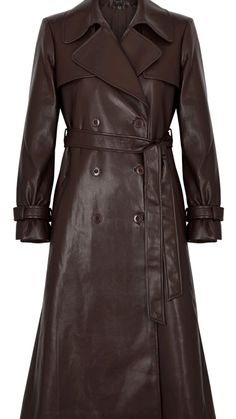 Faux leather trench coat in brown for Fall. Faux Leather Trench Coat, Leather Trench, Alice And Olivia, Leather Trench Coat, Leather Design, Alice Olivia, Jacket Outfits, Outerwear Jackets, Double Breasted