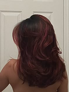 Medium Length Layered Red Hair, Red Medium Length Hair With Layers, Dark Red Hair Blowout, Mid Length Dark Red Hair, Cherry Red Hair Medium Length, Medium Brown Hair With Red Tint, Layered Red Hair Medium, Red Hair Layers Medium, Medium Length Cherry Red Hair