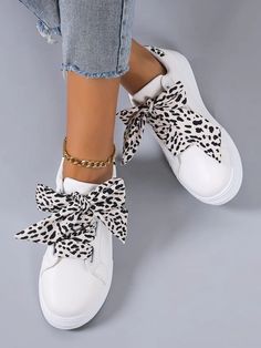 Chic and Stylish: Women's Leopard Lace-Up Front Skate Shoes - White Sn Fall Streetwear Low-top Lace-up Shoes, Trendy Flat Lace-up Shoes For Fall, Trendy Lace-up Shoes With Round Toe For Spring, Trendy Spring Lace-up Shoes With Round Toe, White Lace-up Shoes For Summer, Trendy Summer Lace-up Shoes With Round Toe, Trendy White Lace-up Sneakers, Trendy Spring Sneakers With Flat Heel, Trendy Flat Heel Lace-up Shoes