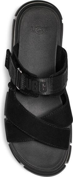 UGG® Ashton Lug Sandal (Women) | Nordstrom Spring Leather Sandals With Logo Strap, Leather Sandals With Logo Strap For Spring, Leather Sport Sandals With Logo Strap For Summer, Casual Leather Sandals With Logo Strap, Casual Black Sandals With Logo Strap, Trendy Leather Platform Sport Sandals, Two Strap Sandals, Platform Slides, Webbing Strap