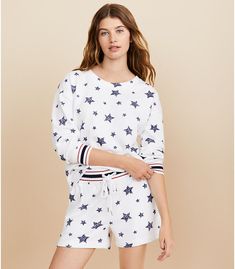 Sneak Preview | Loft Casual Star Print Sweatshirt For Loungewear, Cozy White French Terry Tops, Sporty Cotton Sweatshirt With Star Print, Star Print Relaxed Fit Top For Loungewear, Relaxed Fit Star Print Top For Loungewear, Cotton Sweatshirt With Star Print And Relaxed Fit, Casual Star Print Sleepwear For Loungewear, Casual Star Print Tops For Loungewear, Fall Loungewear Tops With Star Print