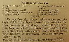 an old recipe for cottage cheese pie