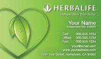 a green business card with a heart shaped plant on it's front and the words, herblife