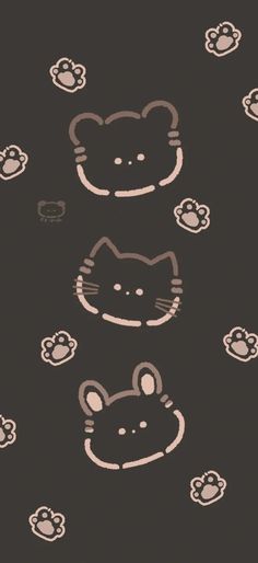 the hello kitty wallpaper is black and has white cat heads on it's side