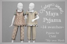 two dolls standing next to each other in front of a gray background with words above them