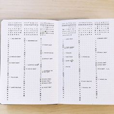 an open planner book sitting on top of a wooden table