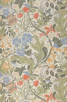 an old wallpaper with many different flowers and leaves on it's surface,