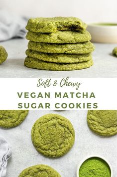 soft and chewy vegan matcha sugar cookies