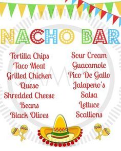 a mexican food menu with the names of different types of foods and drinks on it