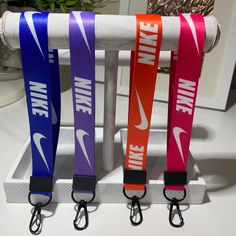 4 Pieces Brand New Item. No Tags The Light Purple Color Is Discontinued Nike Short Lanyard Wristlet Phone Car Keychain Holder Bag Keychain Charm Strap 8" Material: Polyester, Black Metal Clip 0.7" Width (2 Cm) X 8" ( 20.3 Cm) Length Size Stronger And So Cute, Trendy, Sport And Fashion Keychain Good For School, Work, Id Card, Airpods Case, Phone High Quality. Message Us If You Have Any Questions About Our Item. We Will Answer You As Quickly As Possible. Purple Rectangular Wristlet For Gift, Rectangular Purple Wristlet As Gift, Nike Lanyard, Fashion Keychain, Dream Catcher Keychain, Snap Bag, Light Purple Color, Keychain Holder, Bag Keychain