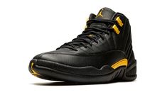 Air Jordan 12 CT8013 071 Jordan 12 Black Taxi, Vibe Yellow, 23 Jordan, Jordan 12 Black, Black And Gold Shoes, Black Tongue, Yellow Taxi, Air Jordan 12, Air Jordan 12 Retro