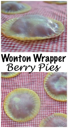 wonton wrapper berry pies on a red and white checkered tablecloth