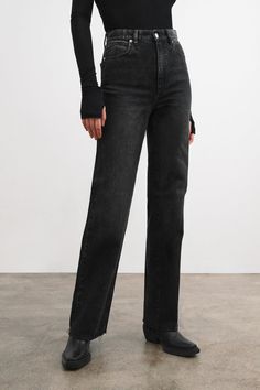 Rowan Jeans Black Jeans Straight Leg, Classic Straight Leg Washed Black Jeans, Washed Black Jeans With Straight Hem And Five Pockets, Washed Black Straight Leg Cropped Jeans For Fall, Black High-rise Cropped Jeans With Frayed Hem, Classic Black Straight Flare Jeans, Black High Rise Cropped Jeans With Frayed Hem, High Rise Black Cropped Jeans With Frayed Hem, Black Cropped Jeans With Frayed Hem For Fall