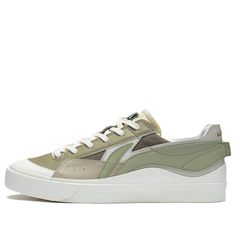 Li-Ning Fashion Skate Shoes 'Olive Green White' AGCT161-3 Khaki Low-top Spring Sneakers, Khaki Lace-up Sneakers For Spring, Retro Green Skate Shoes With Vulcanized Sole, Retro Green Skate Shoes For Sports, Casual Olive Low-top Sneakers, Khaki Low-top Sneakers With Vulcanized Sole, Casual Olive Lace-up Sneakers, Olive Leather Low-top Sneakers, Luxury Olive Leather Sneakers