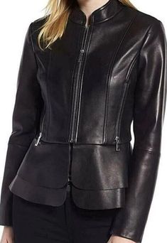 Item Specific Material : Lambskin Leather Color : Black  Size : XXS/XS/S/M/L/XL/2XL/3XL/4XL/5XL (All Sizes available) Department: Women Style: Biker Handmade : Yes Theme: Motorcycle Pattern: Solid Season : Winter, Spring, Fall Best Gift For Her : ) Occasion: Club & Party Wear, Gift for Halloween, Birthday Gift For Her, Surprise Gift, Anniversary Gift, Personalized Gift, Gift for Father, Gift For Husband, Special Occasional Gift For Her, Surprises Valentine Gift For Her, Christmas Gift. Womens Ge Western Outfits Winter, Winter Leather Jackets, Designer Leather Jackets, Leather Peplum, Peplum Jacket, Biker Leather, Vintage Leather Jacket, Genuine Leather Jackets, Peplum Hem