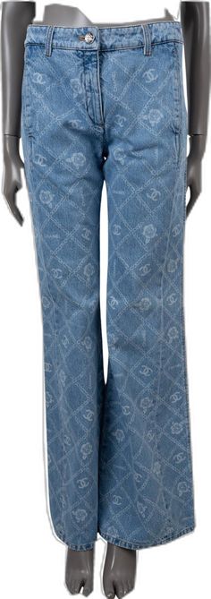 Luxury Blue Denim Bottoms, Luxury Blue Bottoms With Five Pockets, Designer Denim Blue Cotton Bottoms, Denim 2023, Hot Pants Shorts, White Camellia, Chanel Blue, Vintage Chanel Bag, Chanel Suit