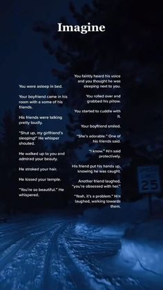 an image with the words imagine written on it in front of a snowy road at night