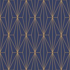 an art deco style wallpaper pattern with gold lines on a dark blue background illustration