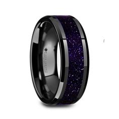 black ceramic ring with purple glitter inlay