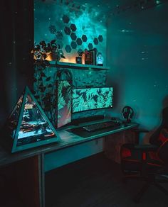 pyramid PC case, moody blue LED lights, tropical screen saver, nature PC wallpaper Setups Gaming, Game Setup, Best Gaming Setup