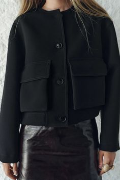 ZW COLLECTION POCKET BOMBER - Black | ZARA United States Trench Coat Dress, Zara Jacket, Jean Vest, Blazer Vest, Jeans Rock, Zara Woman, Black Leather Jacket, T Shirt Vest, Skorts