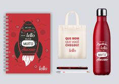 a notebook, pen and tote bag with the words hello written in spanish on it