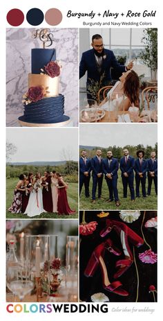 a collage of wedding photos with different colors and designs on the same page, including red