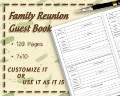 the family reunion guest book is open and ready to be filled with guests'information