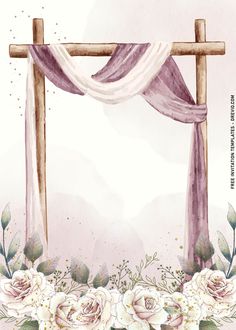 a watercolor background with flowers and a wooden frame