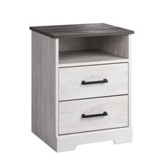 two drawers with one drawer open and the other closed, both are white and grey