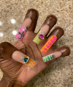 Planet Nails, Long Acrylic Nail, Themed Nails, Nails Y2k, Long Acrylic Nail Designs, Hard Nails, Colored Acrylic Nails, Colored Acrylic, Exotic Nails