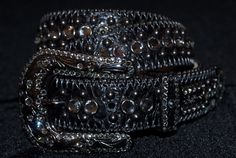 BB Simon Swarovski Crystal Leather Belt In Black Black Bb Simon Belt, Bb Simone Belt, Bb Belt Outfit Men, Bb Simon Belts Outfit Men, Bb Belts, Bb Simon Belts, Bb Simon Belt, Bb Belt, Leather Garter Belt