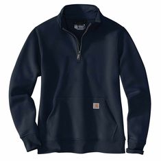 From early morning chores to late-night shifts, fight the chill in this women's quarter-zip sweatshirt. A midweight cotton blend offers everyday versatility, while a rib-knit waist and cuffs keep cold air out. Front pockets provide a place to warm your hands.Features10.5-ounce, 55% cotton / 45% polyesterQuarter-length zipper with storm flapMock-neck collarRib-knit cuffs and waist help keep out the coldFront handwarmer pocketsModel Height: 5'10" Wearing Size: SCountry of Origin: Imported | Carhar Mock Neck Sweatshirt, Carhartt Womens, Cold Front, Carhartt Women, Fashion Hoodies, Cold Weather Outfits, Quarter Zip Sweatshirt, Branded Sweatshirts, Zip Sweatshirt