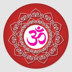 the symbol for yoga on a red circle with white swirls and leaves around it