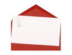 a red and white envelope with a paper clip