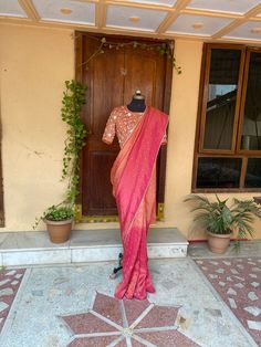 tissue silk Saree with stitched blouse/ silk saree designer blouse / hand embroidery blouse USA / soft silk saree ready blouse / cocktail saree/ tissue saree/ voggish / 2D saree / pink orange shaded ombré saree  so bored of regular saree styles ? Then You really deserve to own this unique stylish saree look for your upcoming occassion that really makes you stand apart in crowd !!     You dont really need to stress your self in finding matching blouses for our sarees !! we pretty much carry our s Pink Tissue Saree, Blouse Silk Saree, Cocktail Saree, Saree Bluse, Stylish Saree, Saree Designer, Tissue Saree, Blouse Silk, Silk Saree Blouse