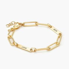 Size Guide  Safety PolicyCare InstructionsThe Ivy Name Paperclip Chain Bracelet in Gold Vermeil is effortless and personal making it perfect for everyday wear.Gold Vermeil: Gold vermeil provides that lux look you love at a great price. This piece has a thick layer of 18K gold (up to 5 times more than regular plating) over 925 sterling silver.Customize me! Super simple - choose 1-3 engravable charms with up to 10 characters each charm (all caps). Don't forget to review your spelling and formattin Ivy Name, Gold Compass Necklace, Paperclip Bracelet, Link Jewelry, Cuban Bracelet, Trendy Bracelets, Compass Necklace, Anniversary Jewelry, Mom Jewelry