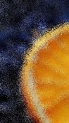 an orange and blue painting with black background