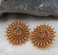 Big Studs Earrings Indian, Gold Tops Earrings Indian, Gold Studs Earrings Indian, Gold Earrings Studs Simple, Jay Dwarkadhish, Big Earrings Gold, Burlap Party, Gold Studs Earrings