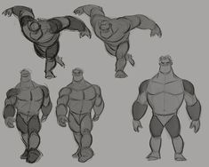 the concept art for an animated character, including different poses and body shapes to be used in