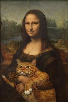 a painting of a woman holding a cat