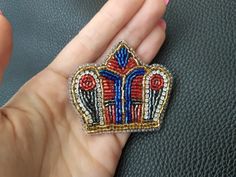 Beaded Handmade Brooch Crown Brooch Queen Pin Crystal Red Blue - Etsy Ukraine Handmade Pinched Crown As A Gift, Handmade Pinched Crown As Gift, Crown Brooch, Gift For Woman, Silver Pin, Brooches Handmade, Blue And Silver, Red Blue, Red And Blue